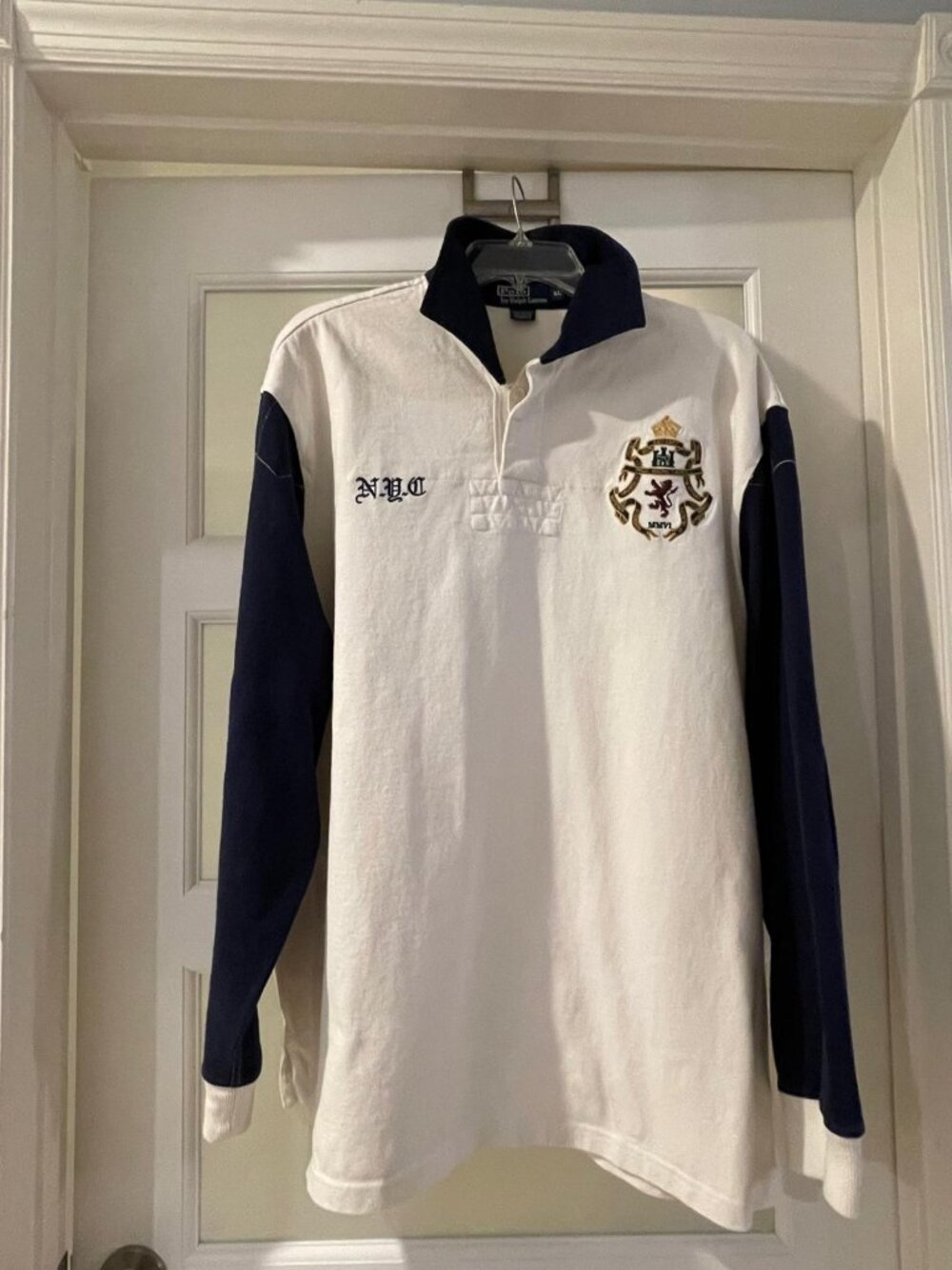 Polo Ralph Lauren Rugby Shirt Mens Dark blue and white Long Sleeve XL